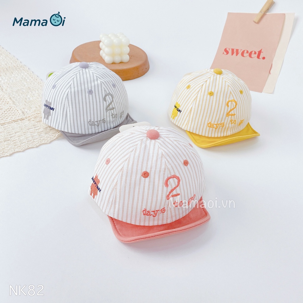 NK82 NÓN KẾT LƯỠI TRAI CHO BÉ THÊU SỐ 2  CHẤT LIỆU COTTON CHO BÉ TỪ  5-16 THÁNG CỦA MAMAOI - THỜI TRANG CHO BÉ