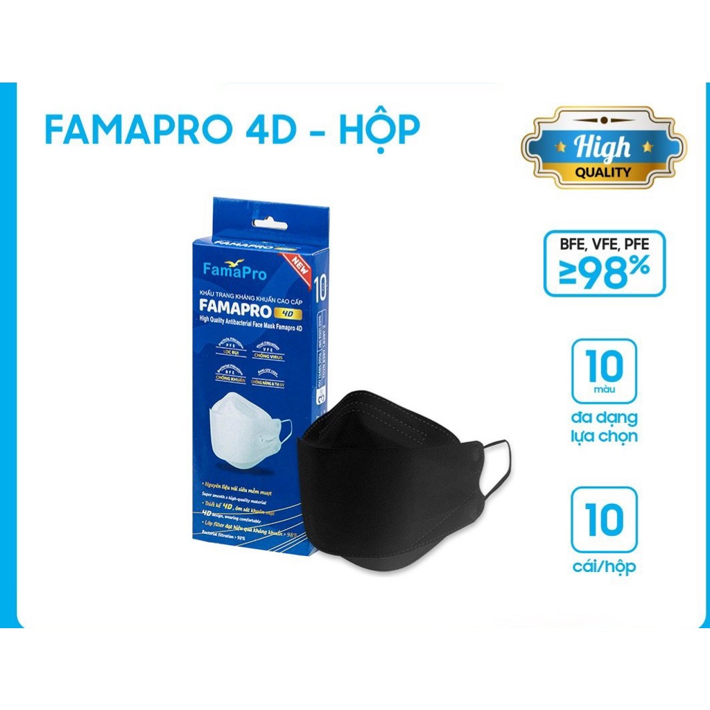 Khẩu trang y tế 4D Cao Cấp- 3 lớp kháng khuẩn Famapro (Nam Anh)- Hộp 10 cái