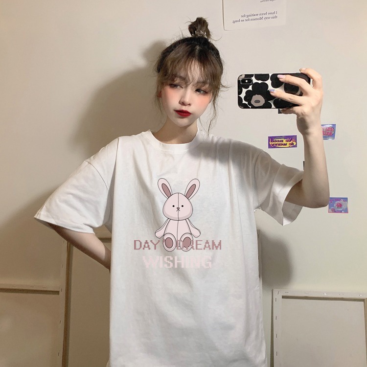 Áo thun ZHELIHANGFEI ngắn tay dáng rộng in họa tiết cá tính trẻ trung