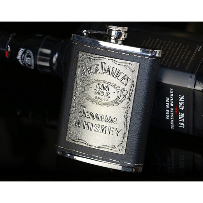 Bình rượu inox Honest 8oz bọc da Jack Daniel's (240ml)