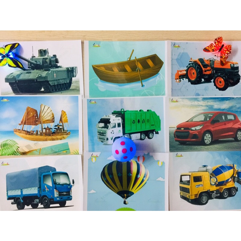 Thẻ học thông minh chủ đề phương tiện giao thông ép plastic đảm bảo bền đẹp