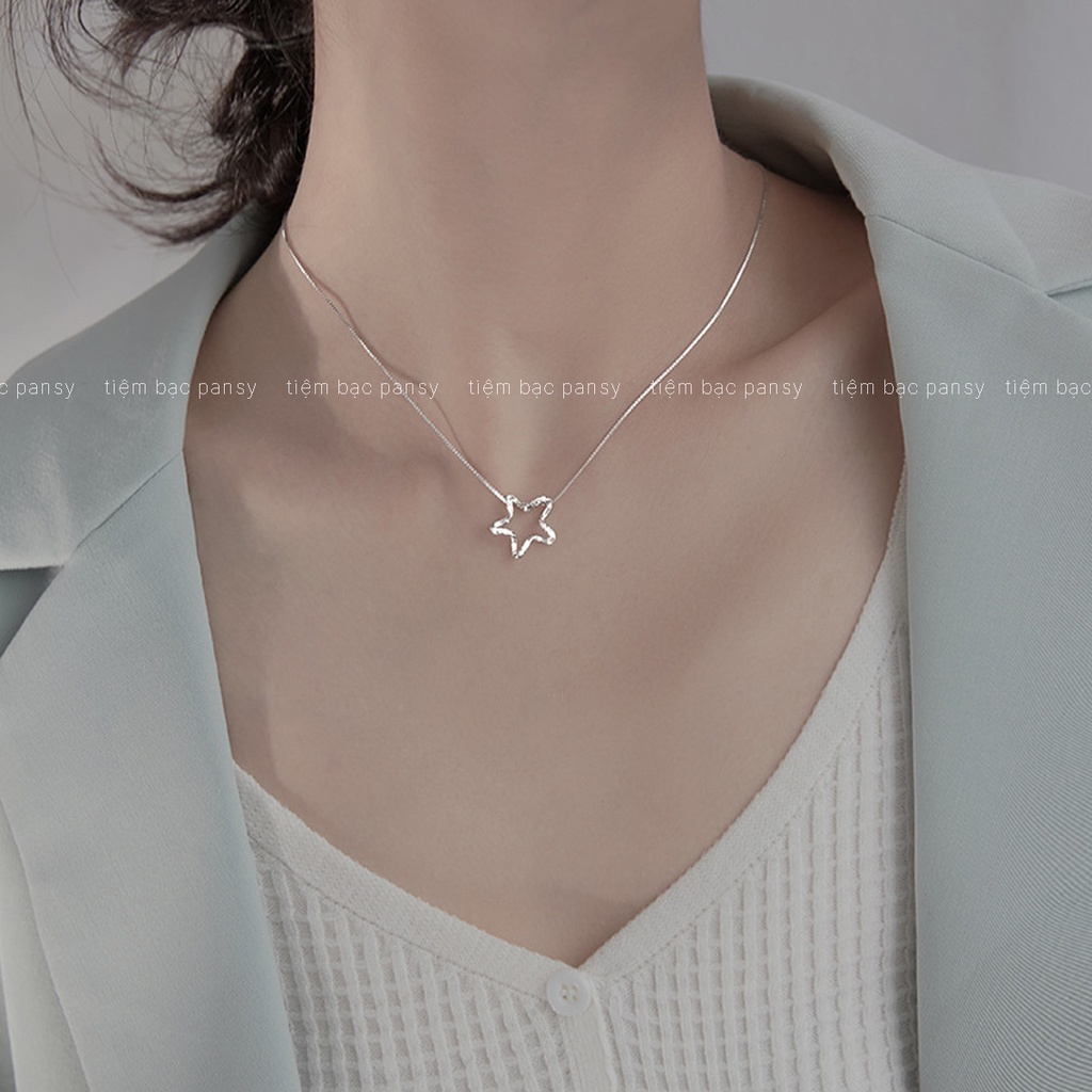 Vòng cổ bạc nữ PANSY mặt ngôi sao nạm đá cách điệu, dây chuyền bạc nữ đẹp giá chất