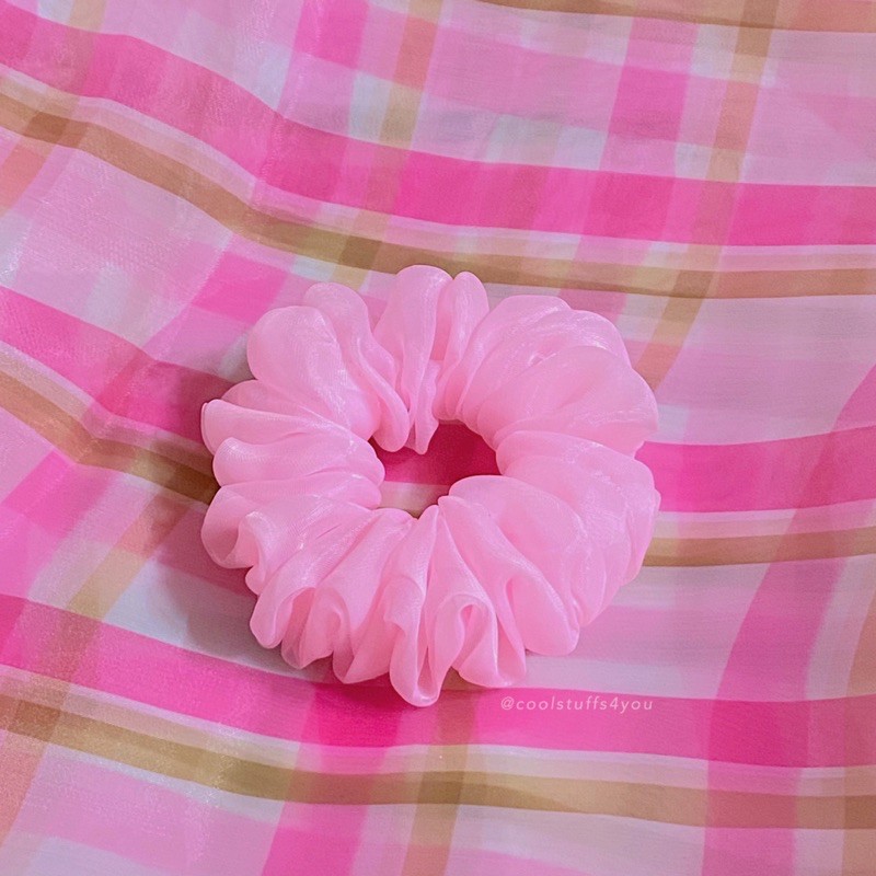 Đồ buộc tóc scrunchies voan phồng màu Hồng (vải mới)
