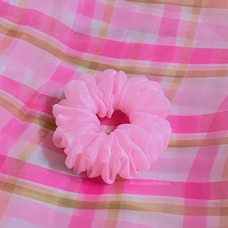 Đồ buộc tóc scrunchies voan phồng màu Hồng (vải mới)