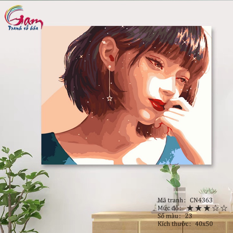 Tranh sơn dầu số hóa tự tô màu theo số GAM Cô Gái Nàng Thơ Hiện Đại căng khung 40x50cm CN4363