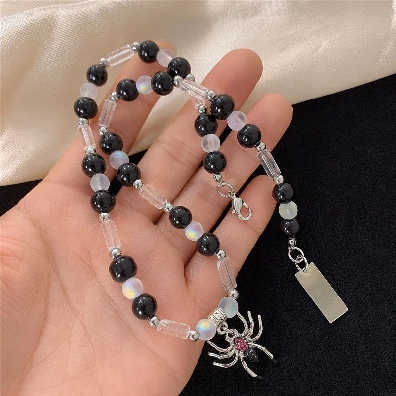 Vòng cổ Chuỗi Xích Mặt Nhện Đính Đá Pha Lê Phong Cách Hip Hop Unisex