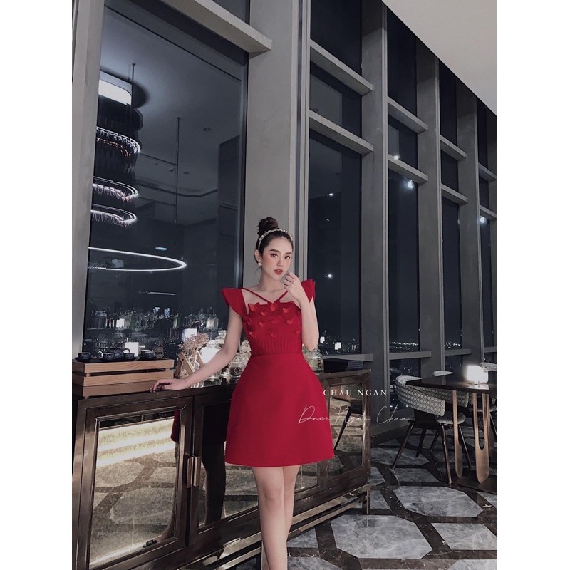 Đầm bướm nhung + video và hình shop quay thật