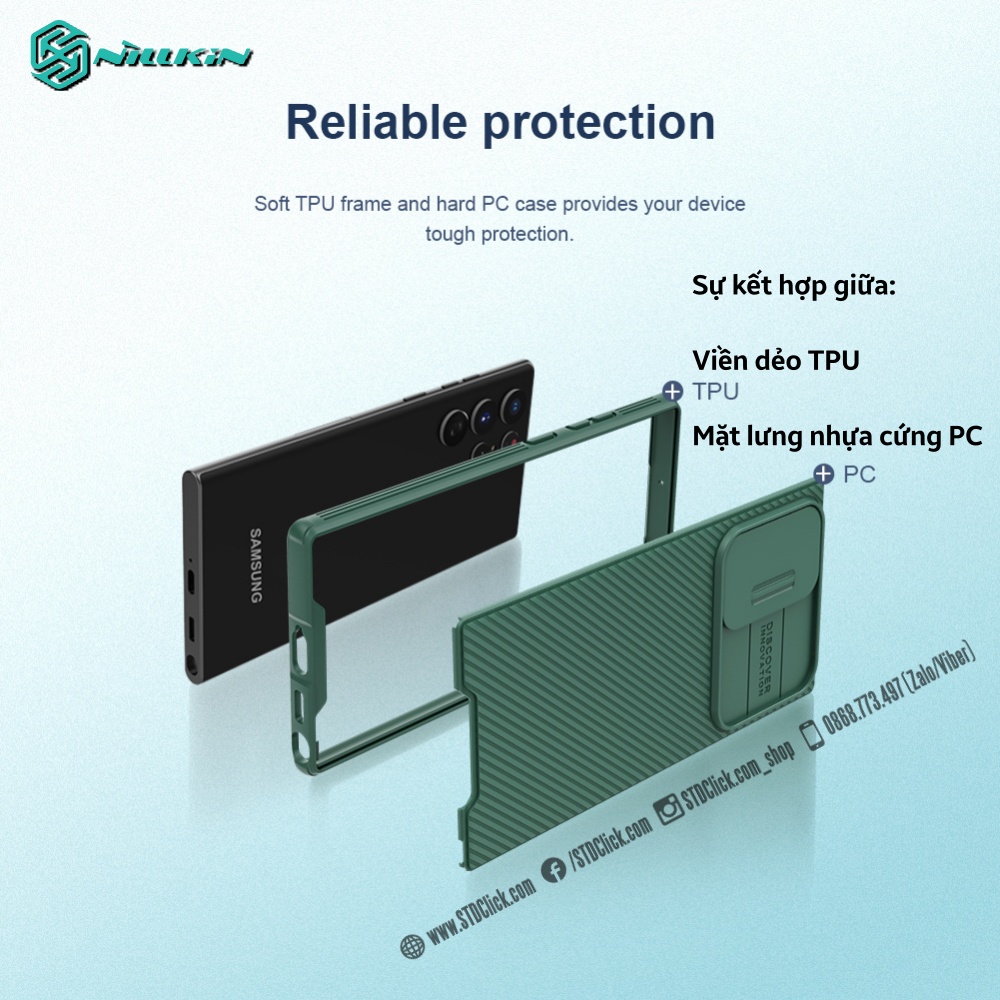 ỐP LƯNG SAMSUNG GALAXY S22 5G - S22 PLUS 5G - S22 ULTRA 5G NILLKIN CAMSHIELD PRO BẢO VỆ CAMERA CHÍNH HÃNG