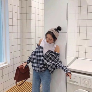 Áo sơ mi rớt vai cực phong cách
