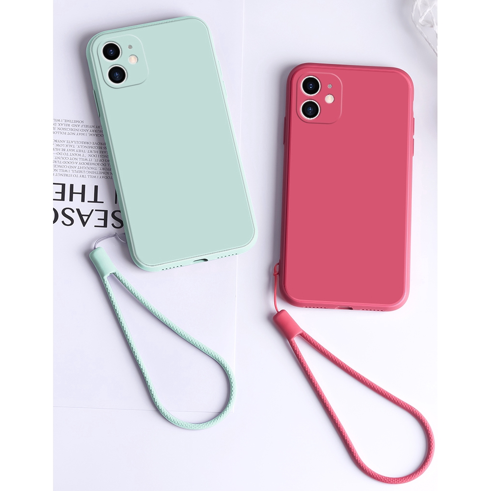 Ốp Lưng Silicone Màu Kẹo Trơn Hỗ Trợ Bảo Vệ Camera Và Dây đeo Cho IPhone 6 6S 7 8 Plus X XS MAX XR 11 Pro Max