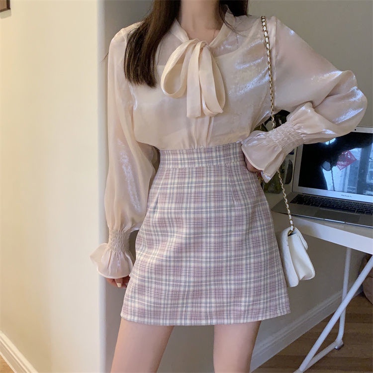 Chân Váy Ngắn Dáng Chữ A Lưng Cao Họa Tiết Sọc Caro Thời Trang Cho Nữ