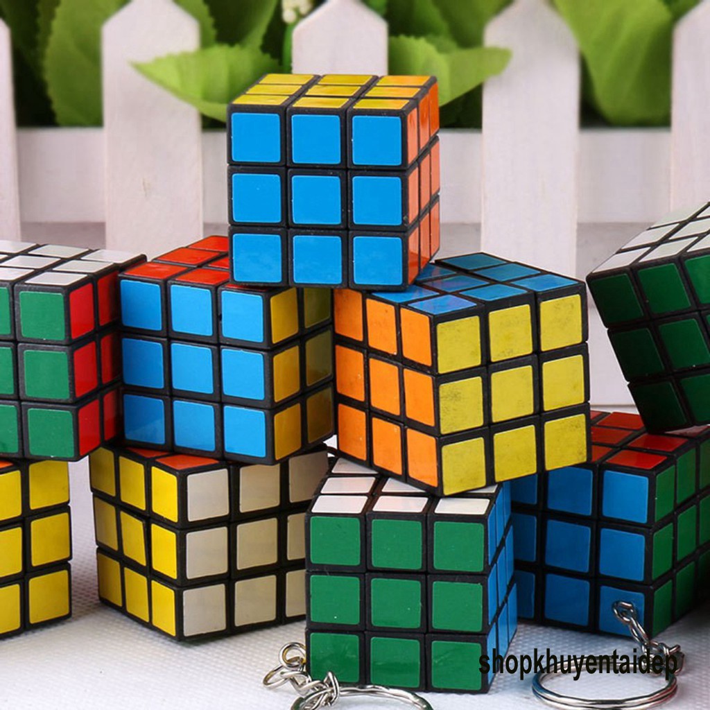 Móc khóa rubik 3*3cm-Móc Khóa Rubik 3x3 Xoay Được Khối Lập Phương Rubik 3 Tầng Keychain-Móc khóa rub