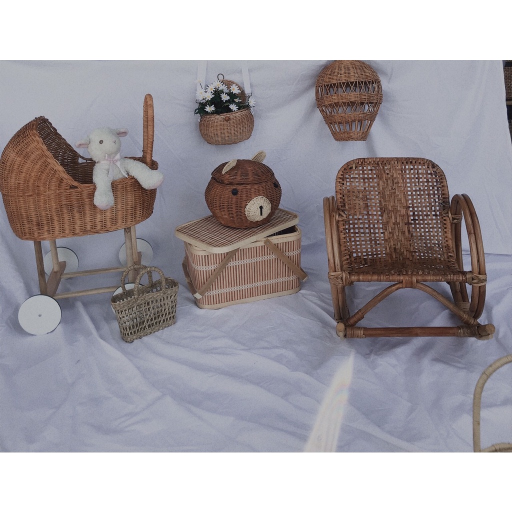 Combo 08 Món Chất Liệu Mây Tre Đan Thủ Công Làm Phụ Kiện Chụp Ảnh Và Trang Trí Phòng Cho Bé Xinh Xắn Và Đáng Yêu