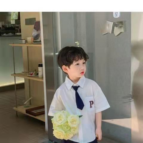 Bộ Trang Phục Hai Mảnh Áo Sơ Mi Trắng Ngắn Tay Phong Cách Preppy Thời Trang Mùa Hè Cho Bé Trai 2022