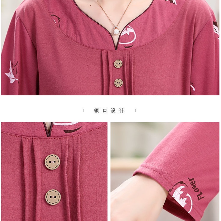 Bộ đồ ngủ tay dài plus size cho phụ nữ trung niên