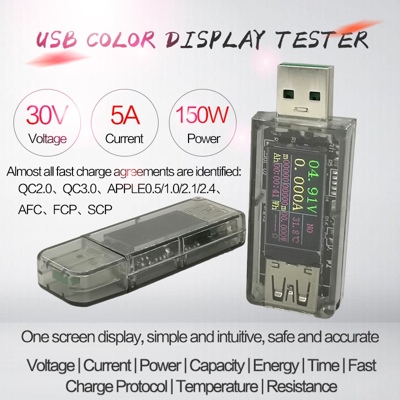 Digital USB Tester Measures Voltage/Current DC 3.7V ~ 30V 0-5A QC 2.0 3.0 FCP AFC DCP