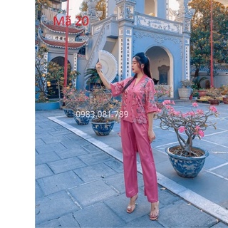 Sét Bộ Lụa Đi Lễ Chùa Lụa Gấm Vân Gỗ Hà Đông - Hàng Thiết Kế Cao Cấp