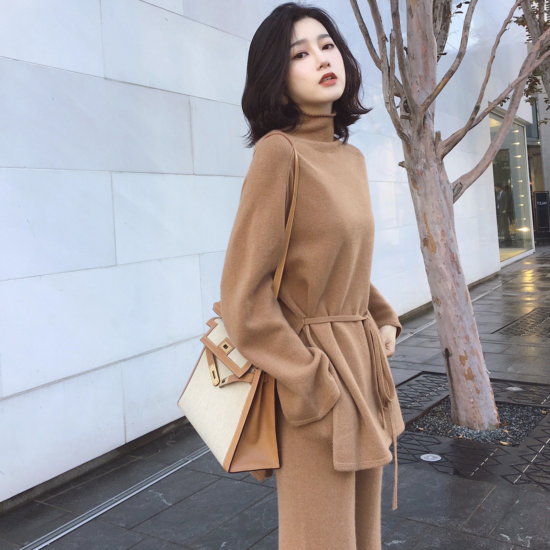 Bộ áo len dài tay + quần ông rộng phong cách thanh lịch thời trang cho nữ