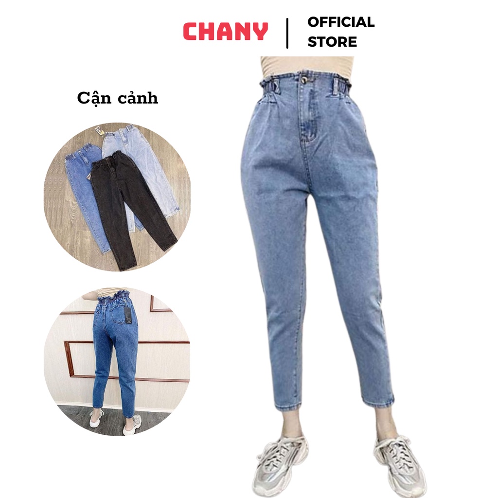 Quần baggy nữ Jeans lưng cao cạp chun sau Bigsize