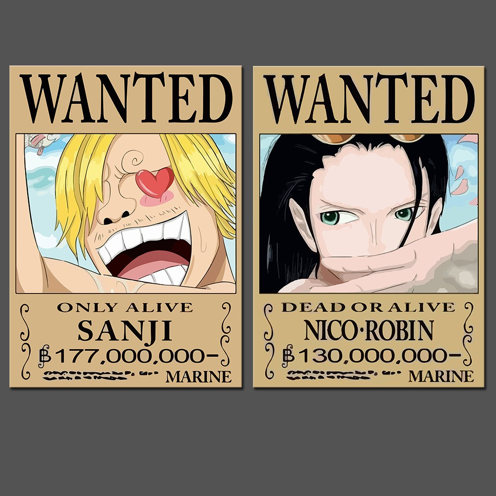 Bộ 9 Tấm Poster anime dán tường Wanted Băng Mũ Rơm - One Piece