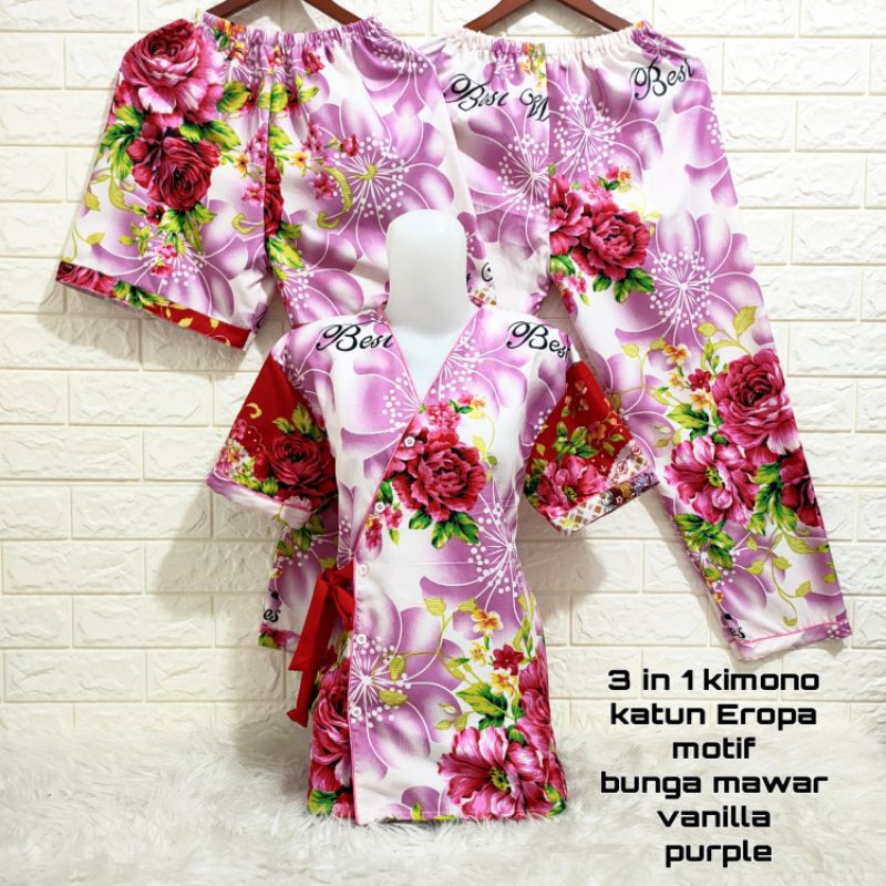 Bộ Đồ Ngủ Pijama 3 Trong 1 Họa Tiết Hoa Anh Đào Phong Cách Kimono | BigBuy360 - bigbuy360.vn