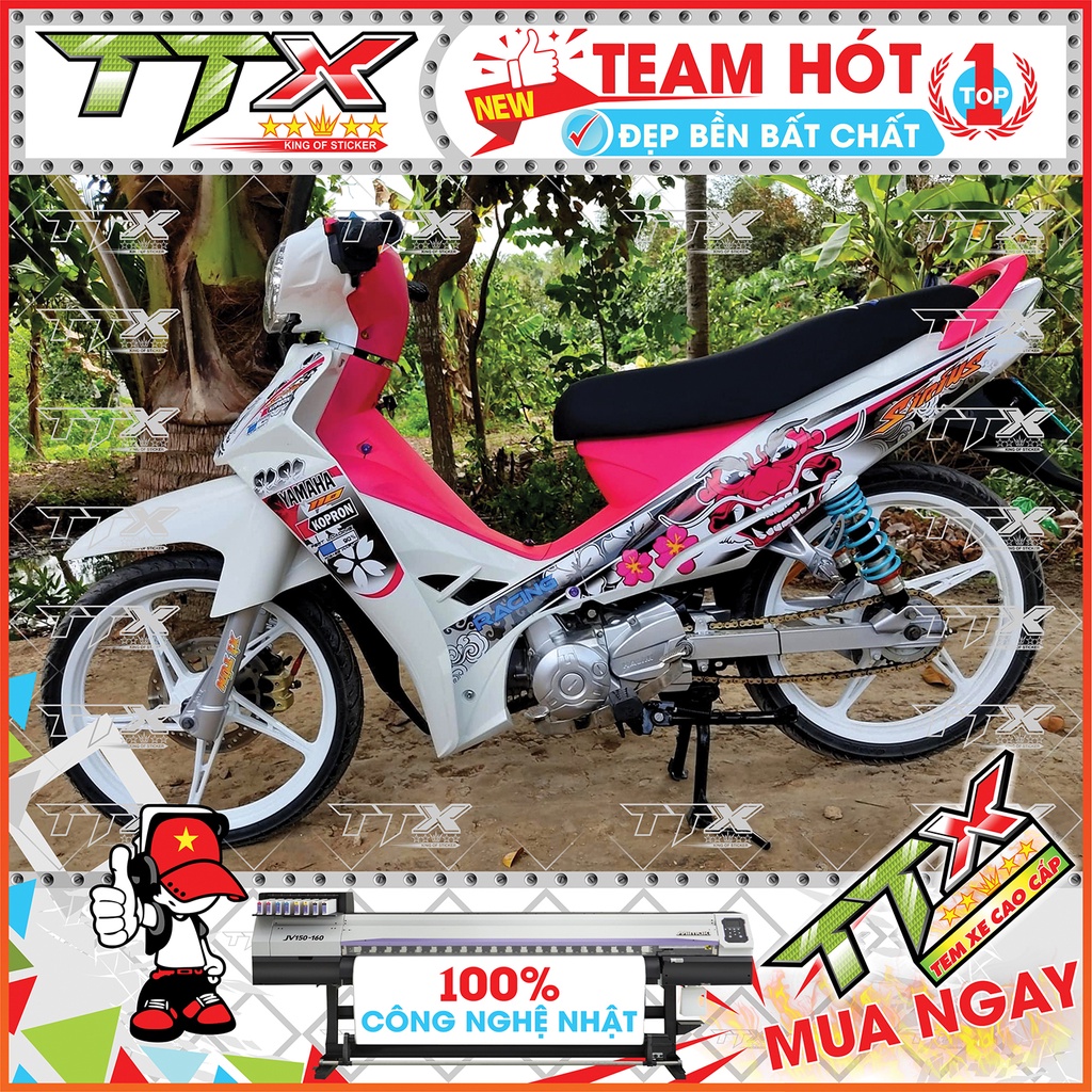 Tem rời sirius đầu kỳ lân , Team chế sirius dán xe màu hồng nền trắng tuyệt đẹp , Shop TTX Tem xe sirius mã (S0013/A1)