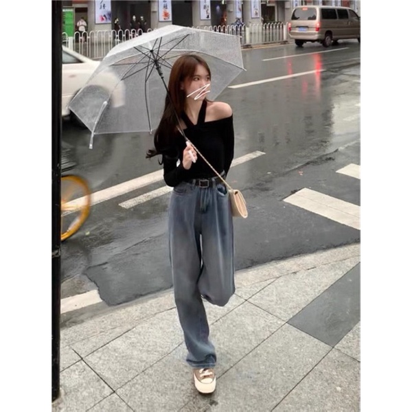 Áo Thun Dài Tay Trễ Vai Chéo Cổ Chất Cotton Dẻo Dáng Ôm Siêu Tôn Dáng Mã 002