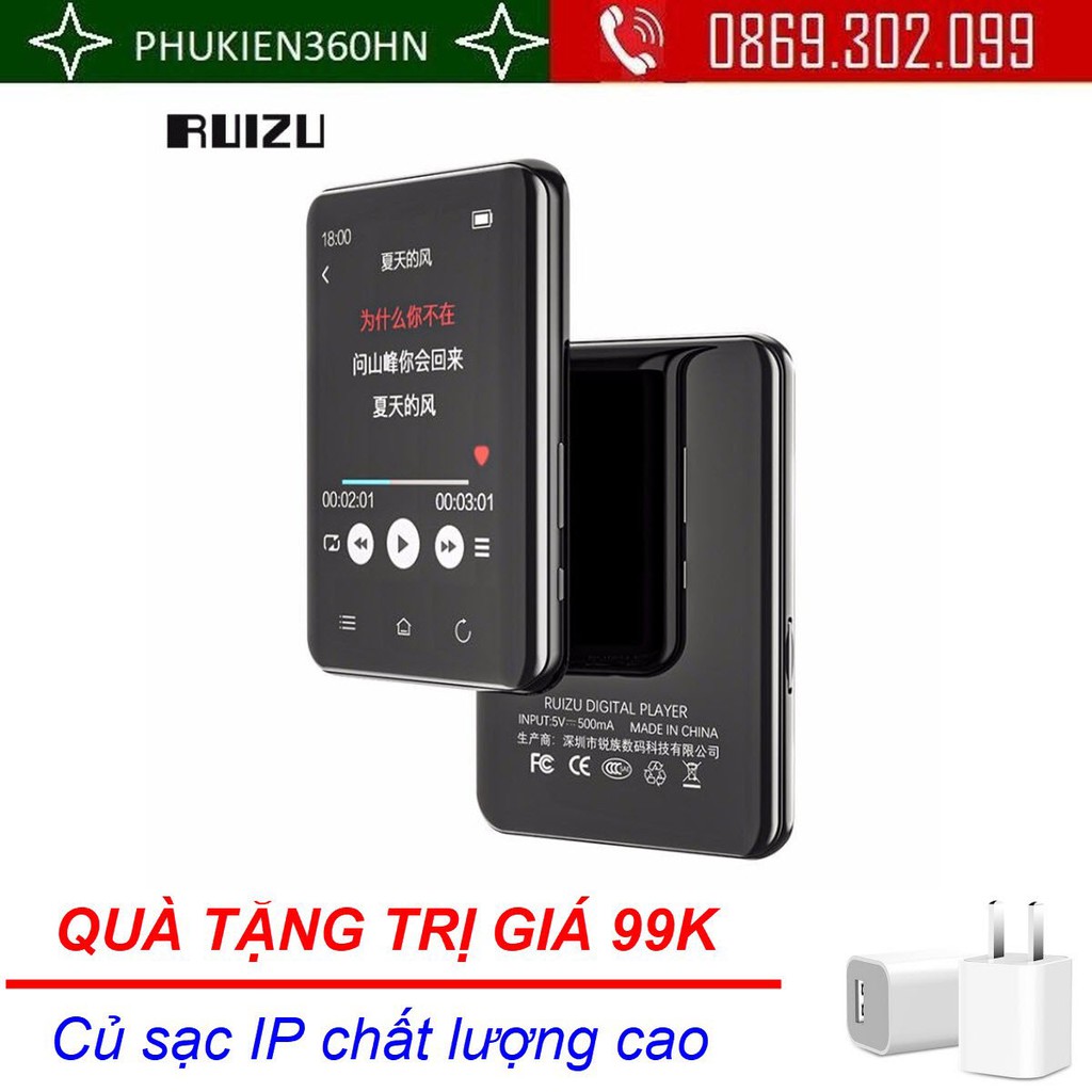 (QUÀ TẶNG 99K) Máy Nghe Nhạc MP3 Màn Hình Cảm Ứng Bluetooth Ruizu D66 Bộ Nhớ Trong 16GB - Hàng Chính Hãng