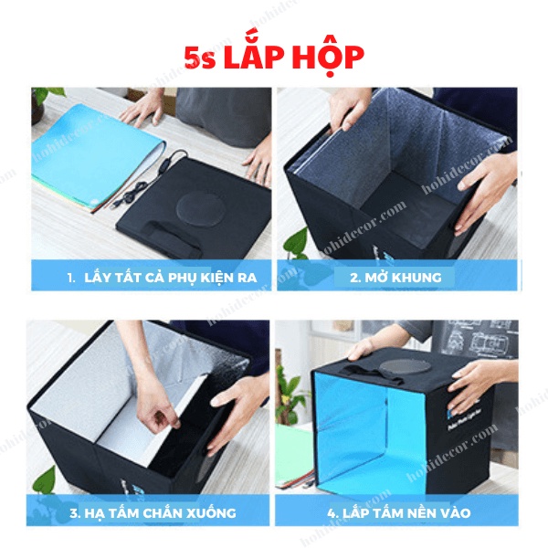 Hộp Chụp Sản Phẩm 40x40 CM, Box Chụp Ảnh Puluz Có Đèn Led, Xếp Gọn, Phụ Kiện Ánh Sáng - HoHi Decor