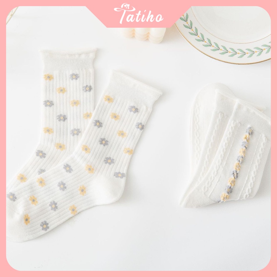 Vớ Tất Cotton Cổ Cao Nữ Đẹp Họa Tiết Dễ Thương Phong Cách Nhật Bản Dễ Thương - Tatiho - Mã TV025