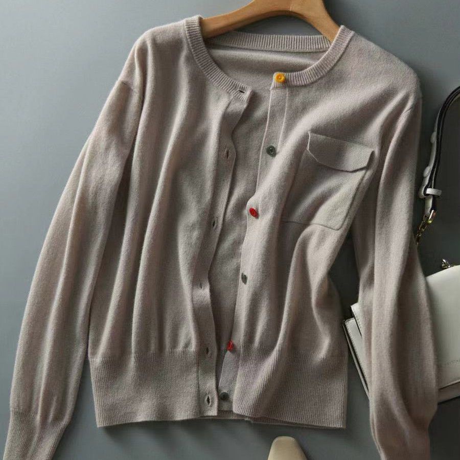 Áo Cardigan Dệt Kim Tay Dài Màu Sắc Tương Phản Phong Cách Hàn Quốc Thời Trang Mùa Thu Cho Nữ