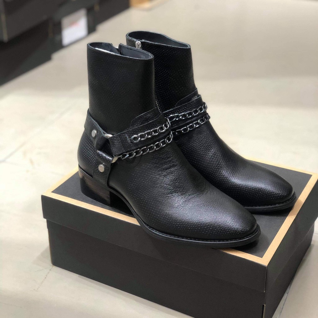 [Cao Cấp] Harness Boots da vân họa tiết, Da Bò