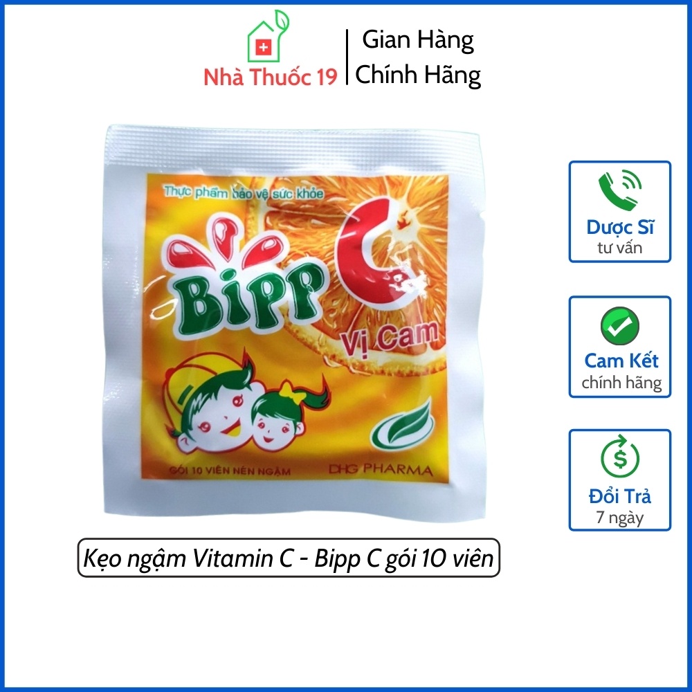 Kẹo C Tuổi Thơ Bipp C - Viên Ngậm Giúp Tăng Cường Sức Đề Kháng Cho Trẻ - Gói 10 Viên Kẹo Cam Bổ Sung Vitamin C Cho Bé