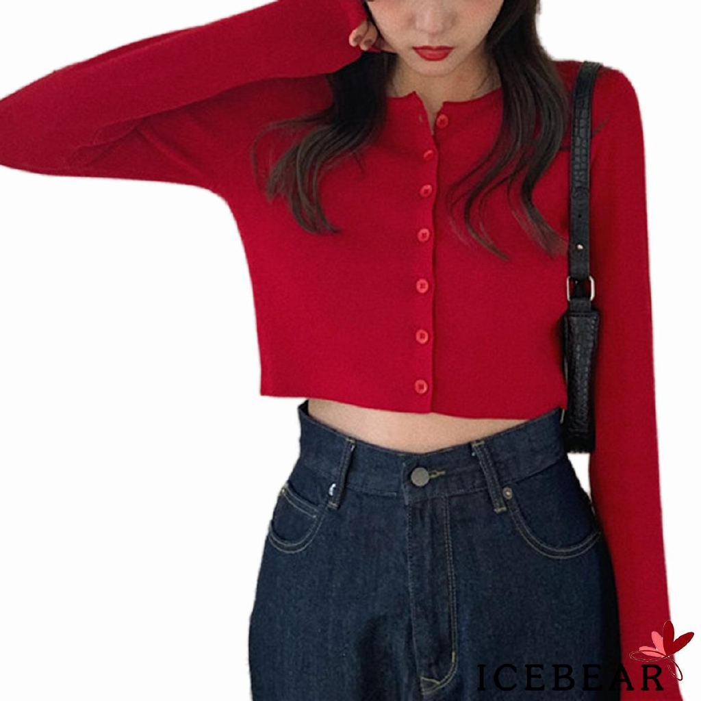 Áo Len Dài Tay Đính Nút Thời Trang Cho Nữ