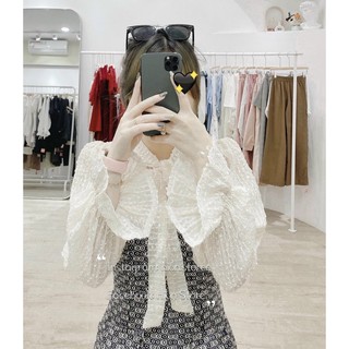 Đầm dạ tweed, tay phồng dáng xòe