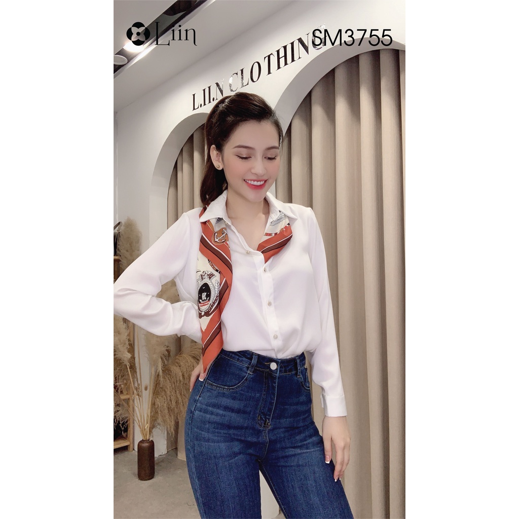 Áo sơ mi chất Lụa đẹp màu Trắng Kèm Khăn phong cách trẻ trung, năng động Liin Clothing SM3755