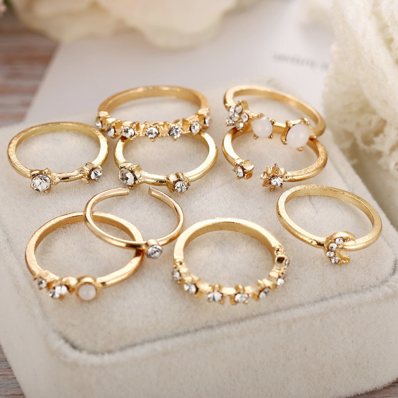 Set 9 Nhẫn Hợp Kim Phong Cách Retro Đơn Giản Cho Nữ