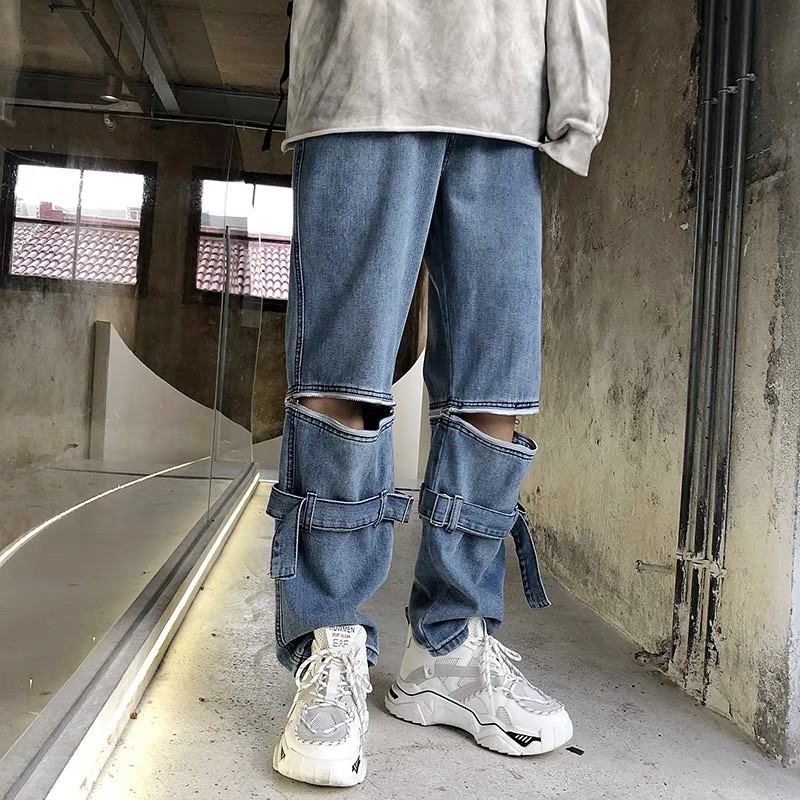 Baggy jean ống rộng kèm khoá zip [ kèm ảnh thật ] mã 48