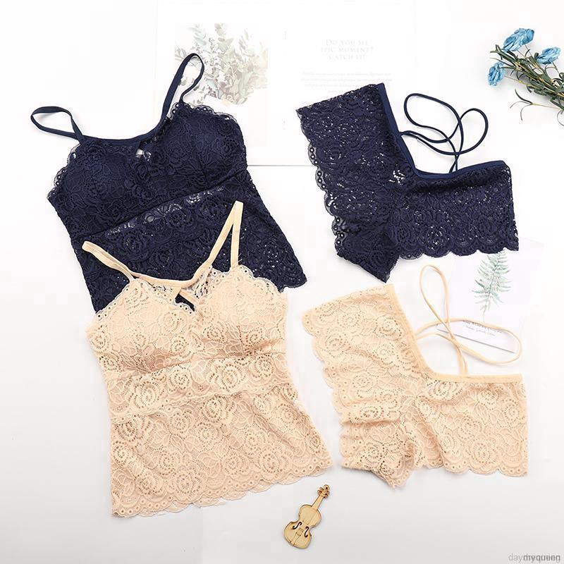 Women Sexy Lace Gathered Bra Wrapped Chest Set + Panties