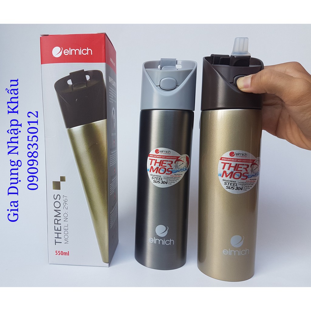 Bình giữ nhiệt Mini Cute Elmich inox 304 550ml có ống hút EL2967