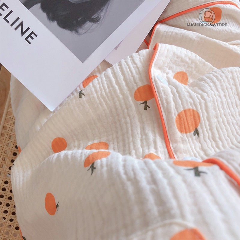 Bộ đồ ngủ cotton họa tiết quả cam dễ thương phong cách Hàn Quốc thời trang mùa hè mát mẻ cho nữ