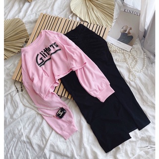 Set áo croptop tay dài + chân váy ôm xẻ đùi