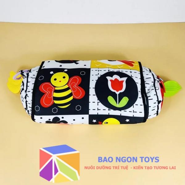 ĐỒ CHƠI THẢM VẬN ĐỘNG TRẮNG ĐEN KÍCH THÍCH THỊ GIÁC KÈM GỐI BÔNG MỀM CHO BÉ SƠ SINH TẬP TRƯỜN, BÒ – BAO NGON TOYS – DV67