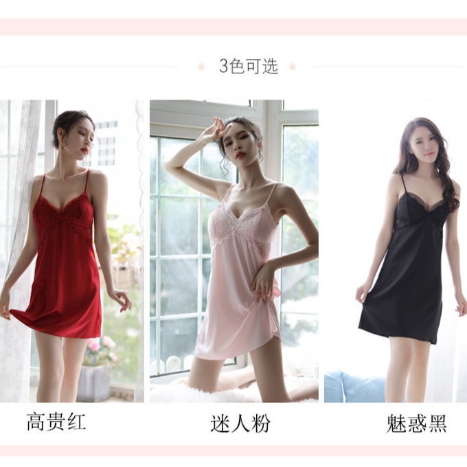 [size M/L/XL42-65kg][kèm mút ngực] Váy ngủ sexy phi lụa phối ren lưới trước sau [18VN115090] _đầm ngủ sexy | BigBuy360 - bigbuy360.vn