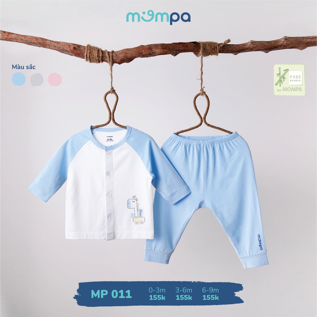 Bộ Mompa Bamboo sợi tre cao cấp siêu mềm mịn thoáng mát da trẻ em dài tay cài giữa mặt trời bé trai bé gái MP011, MP013