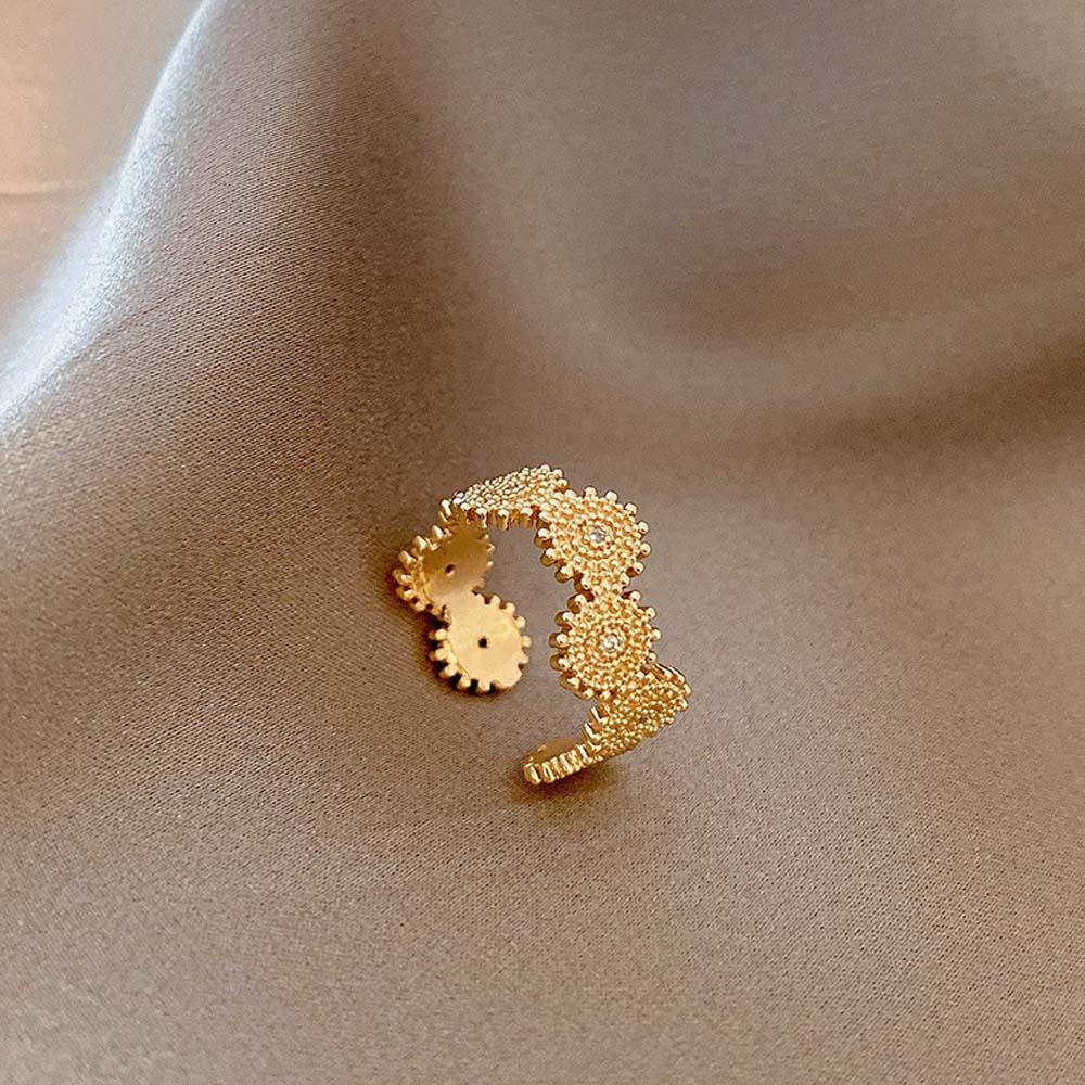 Nhẫn Hở Đính Đá Zircon Hình Hoa Hướng Dương Thời Trang Cổ Điển Cho Nữ