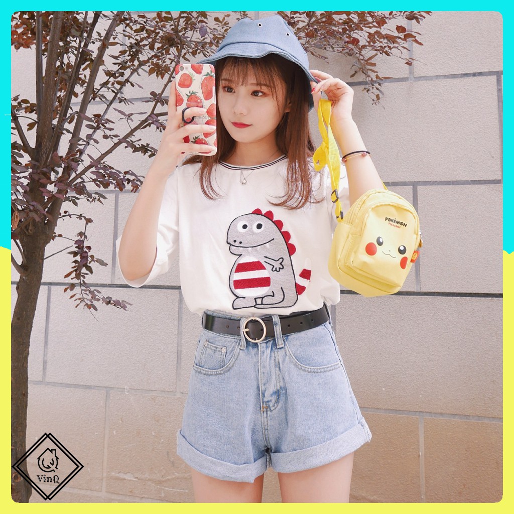 Áo Thun Khủng Long Sọc tay lỡ unisex - Áo Phông Form rộng, in Khủng Long Sọc, chất cotton bề mặt vải mềm ATIN90 | BigBuy360 - bigbuy360.vn