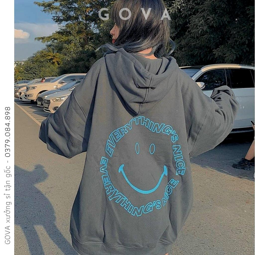Áo khoác nỉ Hoodie MẶT CƯỜI Dây Kéo form rộng áo nỉ bông nữ Unisex AKN4 GOVA