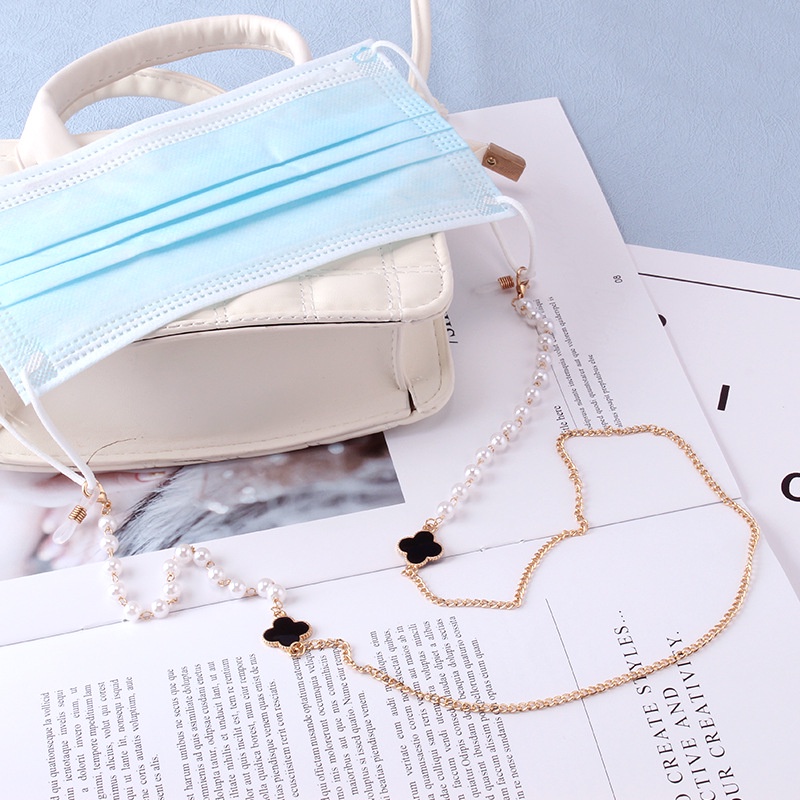 Dây Đeo Mắt Kính Chống Mất Bốn Lá Đính Ngọc Trai Nhân Tạo Đa Năng