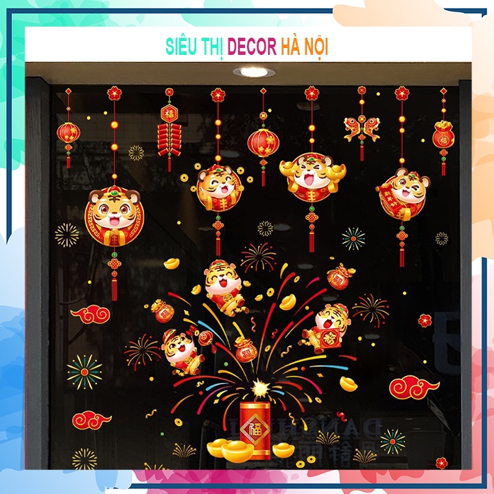 Decal tết 2022 dán cửa kính dán kính 2 mặt sẵn keo [20 mẫu]